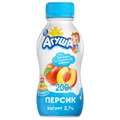 Йогурт Агуша Персик 2.7% с 8 месяцев, 200г