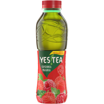 Холодный чай YES! Зеленый Клубника-Малина безалкогольный негазированный, 500мл