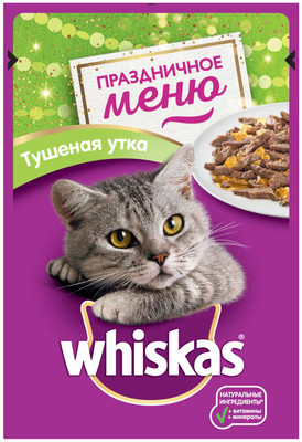Корм Whiskas Праздничное меню тушеная утка для кошек, 85г