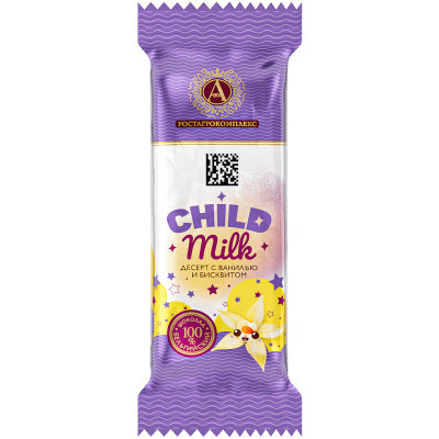 Десерт A.Ростагрокомплекс Child Milk творожный с ванилью и бисквитом в молочном шоколаде 15%, 40г