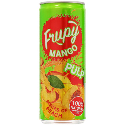 Напиток Frupy сокосодержащий безалкогольный с пюре манго и кусочками персика, 250мл