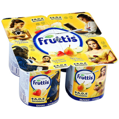 Продукт йогуртный Fruttis банан-клубника яблоко-груша пастеризованный с 3 лет, 110г
