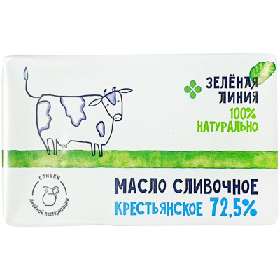 Масло сладкосливочное Крестьянское несолёное 72.5% Зелёная Линия, 180г