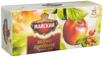 Чай Майский чёрный с кусочками яблока и шиповником в пакетиках, 25х1.5г