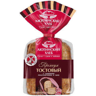 Хлеб Аютинский Хлеб Премиум Тостовый пшенично-ржаной с семенами подсолнечника и льна в нарезке, 330г