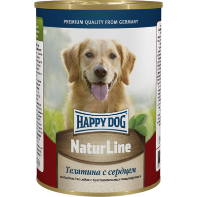 Корм Happy Dog Natur Line телятина с сердцем влажный для собак, 400г