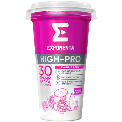 Напиток Exponenta Хай-Про малина-банан с высоким содержанием белка обезжиренный, 250г