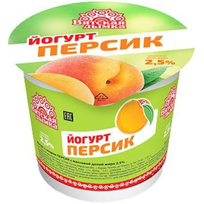 Йогурт Вятская Дымка Персик с сахаром 2.5%, 125г