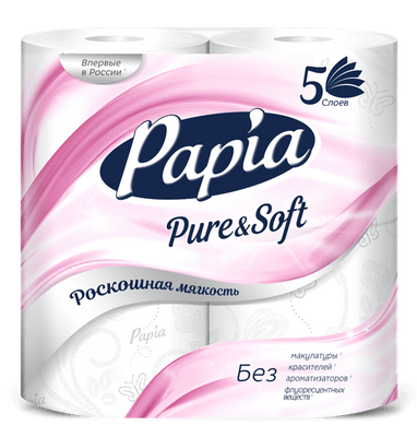 Бумага туалетная Papia Pure&Soft 4шт тиснёная с перфорацией 5 слоёв