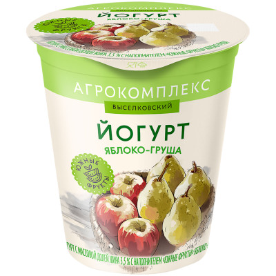 Йогурт Агрокомплекс Южные Фрукты Яблоко-Груша с наполнителем 3.5%, 300г