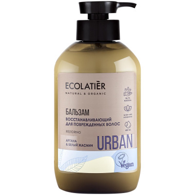 Бальзам Ecolatier Urban для повреждённых волос арган и белый жасмин восстанавливающий, 400мл