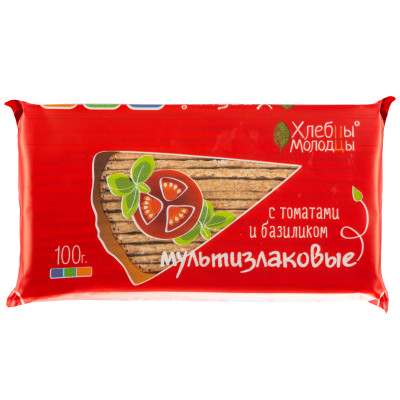 Хлебцы Хлебцы Молодцы хрустящие мультизлаковые с томатом и базиликом, 100г