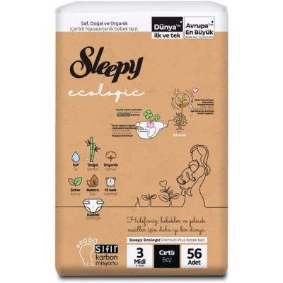 Подгузники Sleepy Ecologic Midi детские 4-10кг,  56шт