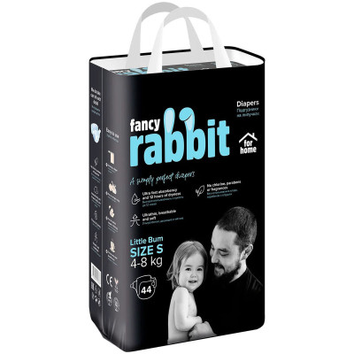 Подгузники Black Rabbit For Home на липучках S 4-8кг, 44шт