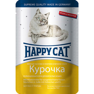 Корм Happy Cat кусочки курочки в яичном соусе для кошек, 100г