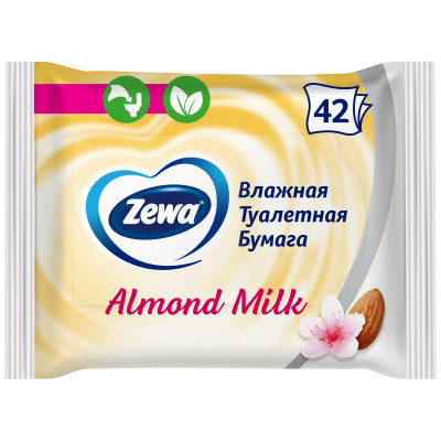 Бумага туалетная Zewa 42шт Almond milk влажная