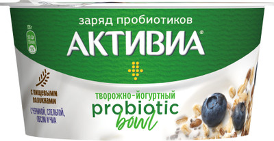 Продукт творожно-йогуртовый Активиа черника-злаки-семена чиа 3.5%, 135г