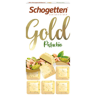 Шоколад белый Schogetten Gold с кусочками фисташек начинка фисташковый крем-молочный шоколад, 100г