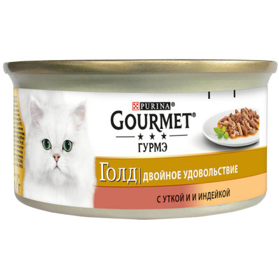 Корм Gourmet Gold Двойное удовольствие с уткой и индейкой для кошек, 85г