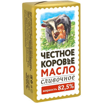 Масло Честное Коровье сливочное традиционное жирность 82.5%, 180г