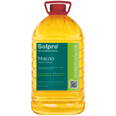 Масло подсолнечное Solpro рафинированное дезодорированное, 5л