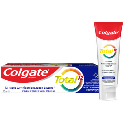 Зубная паста Colgate Total 12 Профессиональная Отбеливающая для защиты всей полости рта, 75мл