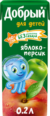Сок Добрый яблоко-персик 5 месяцев+, 200мл