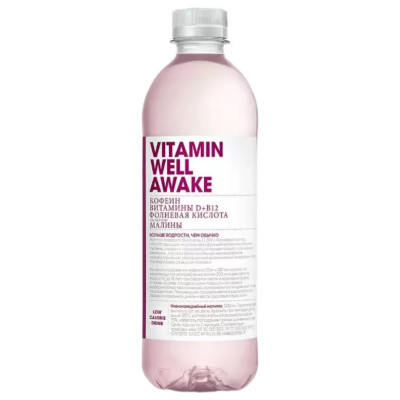 Напиток Vitamin Well Awake со вкусом малины безалкогольный низкокалорийный тонизирующий, 500мл