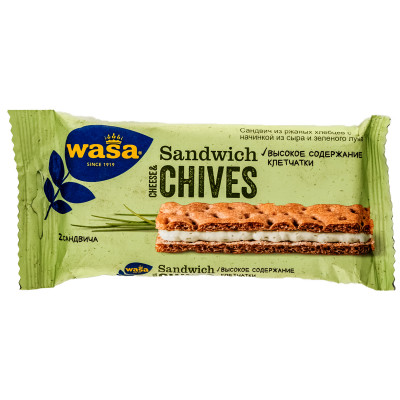 Сандвич WASA Cheese & Chives из ржаных хлебцев с начинкой из сыра и зелёного лука, 37г