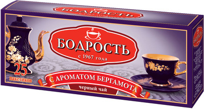 Чай Бодрость чёрный байховый с ароматом бергамота в пакетиках, 25х2г
