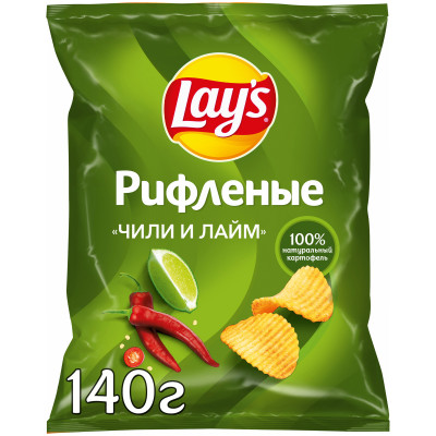 Чипсы картофельные Lay's рифлёные со вкусом чили и лайм, 140г