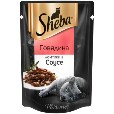 Корм Sheba Ломтики в соусе с говядиной для кошек, 85г