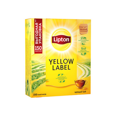 Чай Lipton Yellow Label чёрный в пакетиках, 150х2г