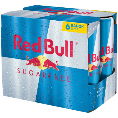 Напиток энергетический Red Bull тонизирующий безалкогольный без сахара, 6х250мл