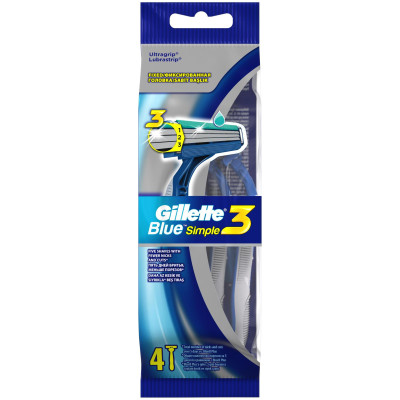 Бритва безопасная Gillette Blue Simple3 одноразовая, 4шт