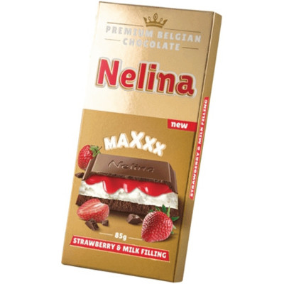 Шоколад Nelina Premium Excellence премиальный бельгийский с молочной начинкой и клубникой, 85г