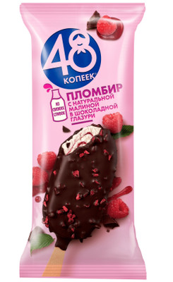 Мороженое 48 копеек Пломбир с малиновым варенье в шоколадной глазури 12%, 62г