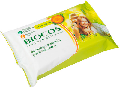 Салфетки влажные Biocos с экстрактом календулы, 60шт