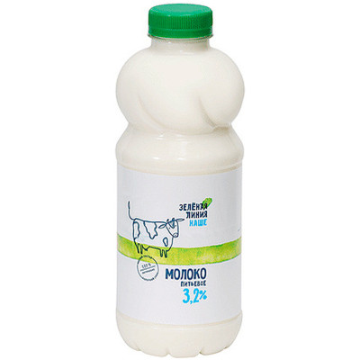 Молоко питьевое пастеризованное 3.2% Зелёная Линия, 900мл