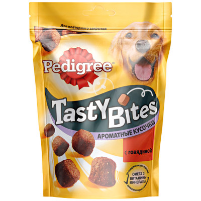 Лакомство Pedigree Tasty Bites Ароматные кусочки с говядиной для собак, 130г