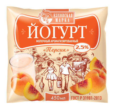 Йогурт Елховская Марка персик 2.5%, 450мл