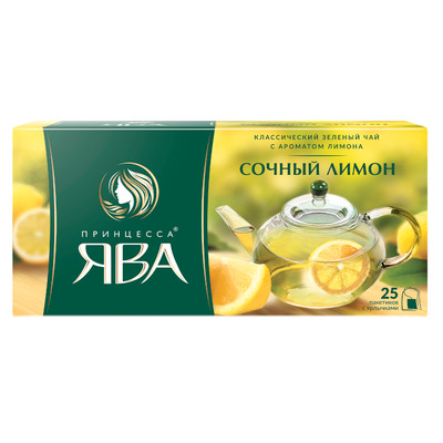 Чай Принцесса Ява Лимон зелёный ароматизированный в пакетиках, 25х1.5г