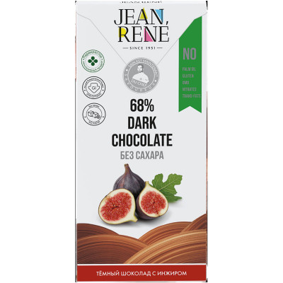 Шоколад Jean Rene тёмный авторский с инжиром без сахара 68%, 80г
