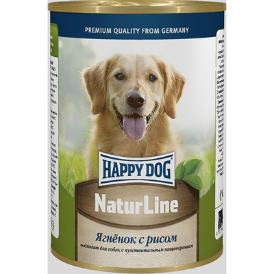 Корм Happy Dog Natur Line ягнёнок с рисом влажный для собак, 400г