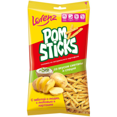 Чипсы картофельные соломкой Pomsticks со вкусом сметаны и специй, 100г Чипсы картофельные соломкой Pomsticks со вкусом сметаны и специй, 100г