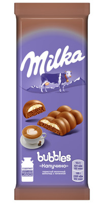Шоколад молочный Milka Bubbles пористый с начинкой со вкусом капучино, 97г