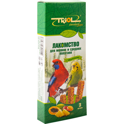 Лакомство Triol для мелких и средних попугаев с фруктами 3в1, 80г