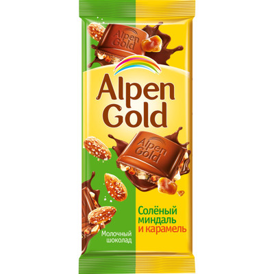 Шоколад молочный Alpen Gold с солёным миндалём и карамелью, 90г