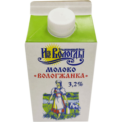 Молоко Вологжанка питьевое пастеризованное 3,2%, 500г