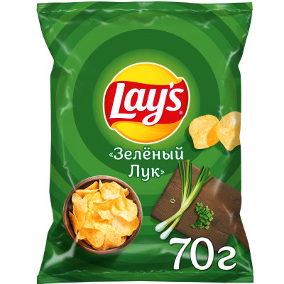 Чипсы картофельные Lays со вкусом молодого зеленого лука, 70г
